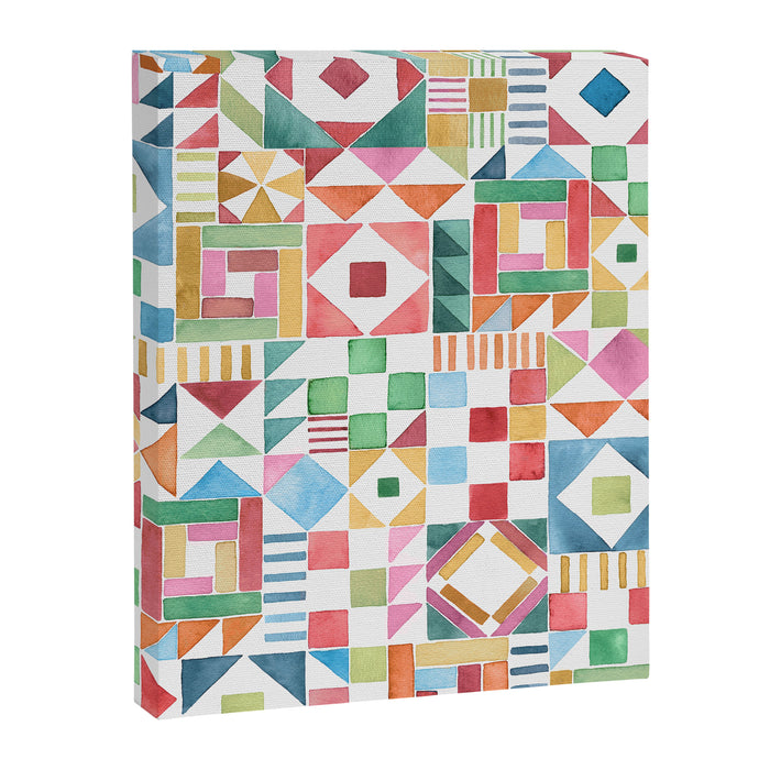 Christmas Geometric Patchwork Joy Watercolor Holiday Quilt Pattern Canvas Print Gallery Image 1