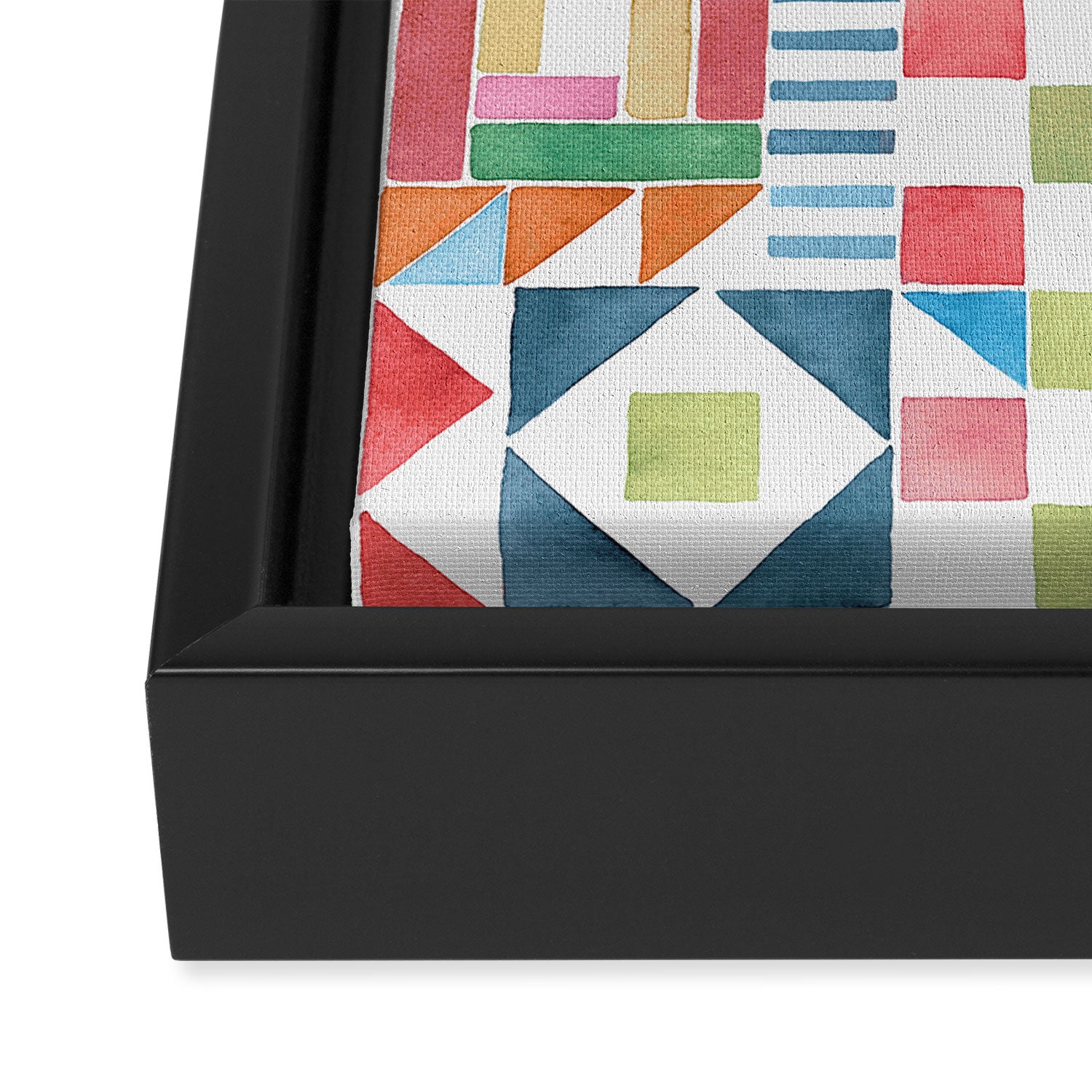 Christmas Geometric Patchwork Joy Watercolor Holiday Quilt Pattern Framed Canvas Print Gallery Image 3