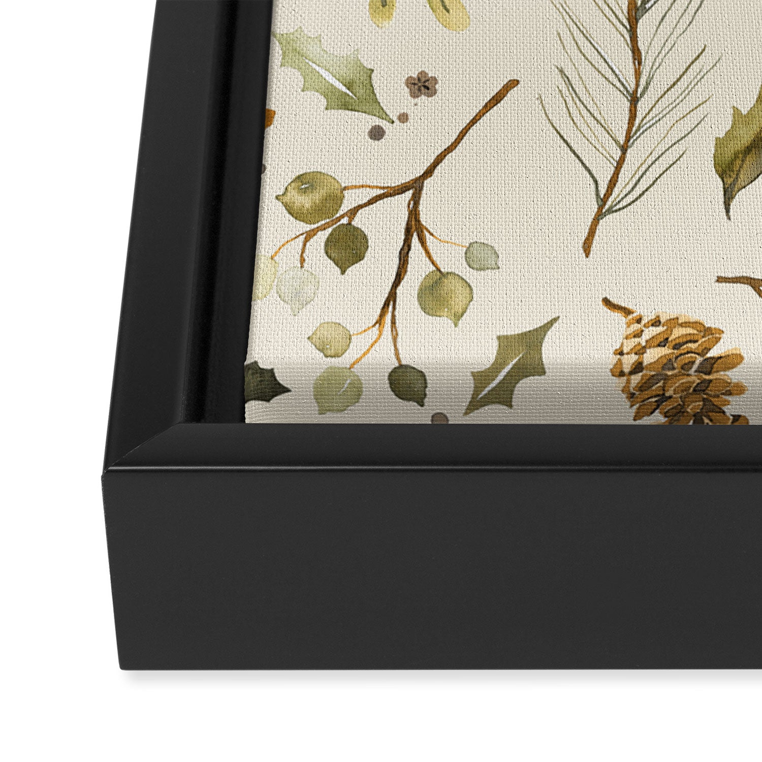Christmas holiday botanical Pinecones and Holly Ecru Gold Framed Canvas Print Gallery Image 2