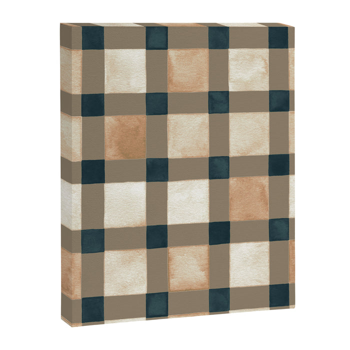 Cozy heirloom Rustic plaid Geometric Gold Navy Canvas Print Gallery Image 1