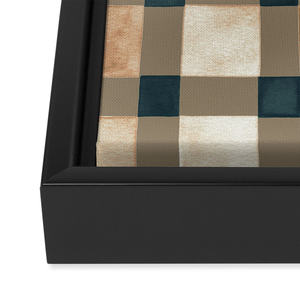 Cozy heirloom Rustic plaid Geometric Gold Navy Framed Canvas Print Gallery Image 3
