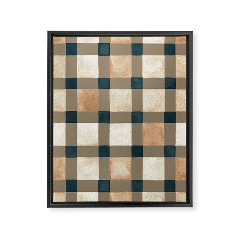 Cozy heirloom Rustic plaid Geometric Gold Navy Framed Canvas Print Gallery Image 8