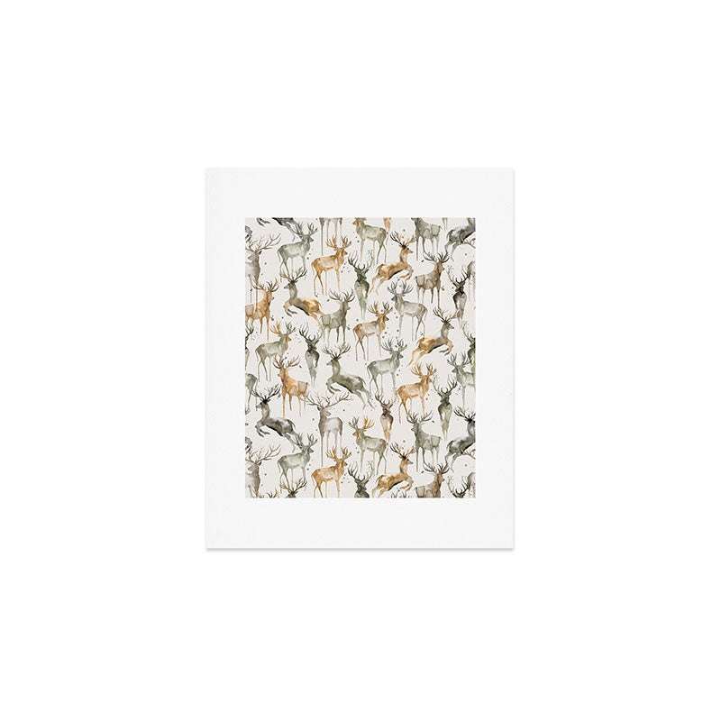 Fall Winter Woodland Deer Animals Art Print Gallery Image 1