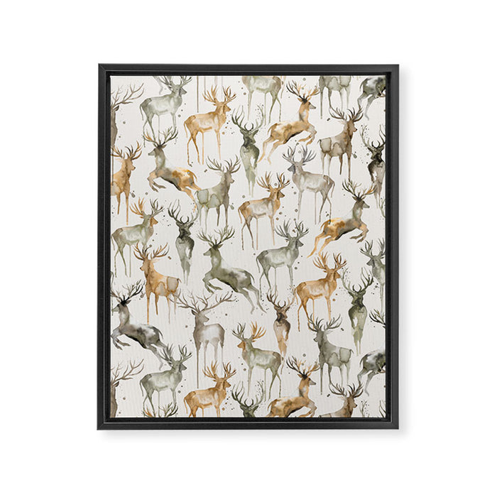 Fall Winter Woodland Deer Animals Framed Canvas Print Gallery Image 1