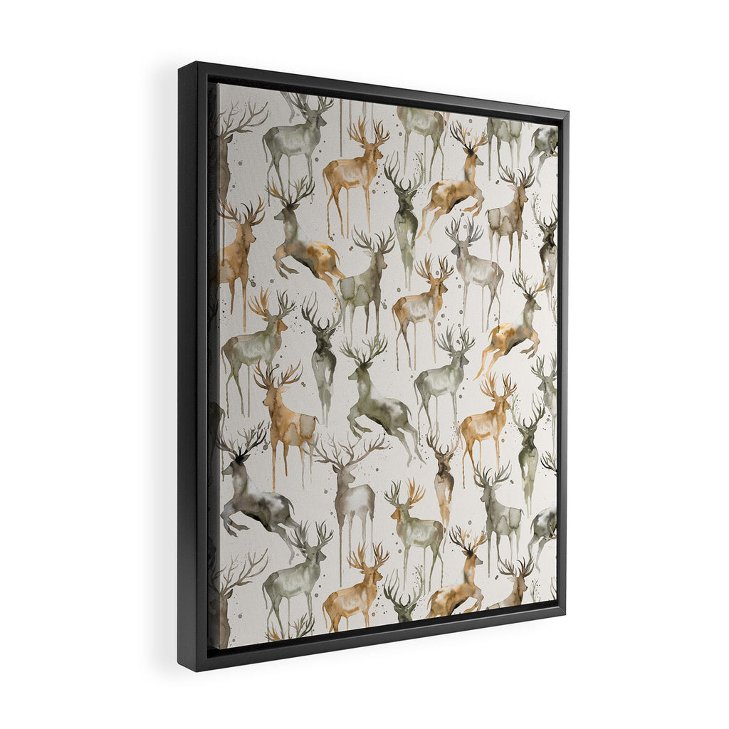 Fall Winter Woodland Deer Animals Framed Canvas Print Gallery Image 2