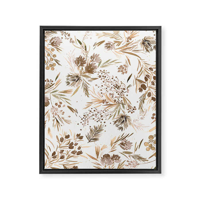 Festive floral Botanical watercolor Rustic gold Framed Canvas Print Gallery Image 1