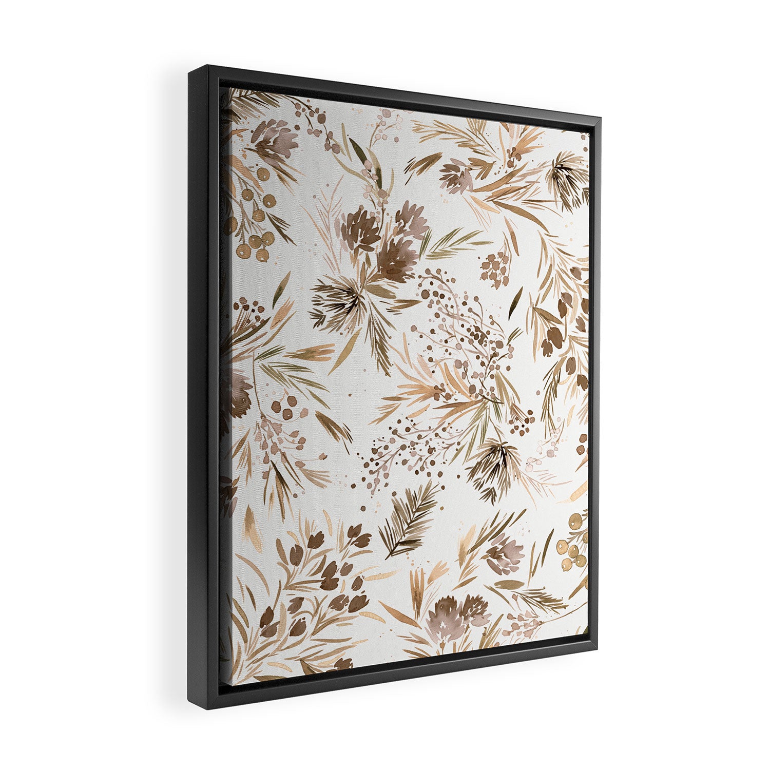 Festive floral Botanical watercolor Rustic gold Framed Canvas Print Gallery Image 2