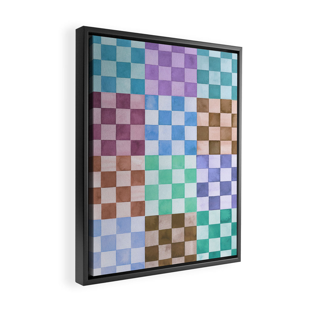 Handmade checker Cool tones Cozy heirloom Framed Canvas Print Gallery Image 2