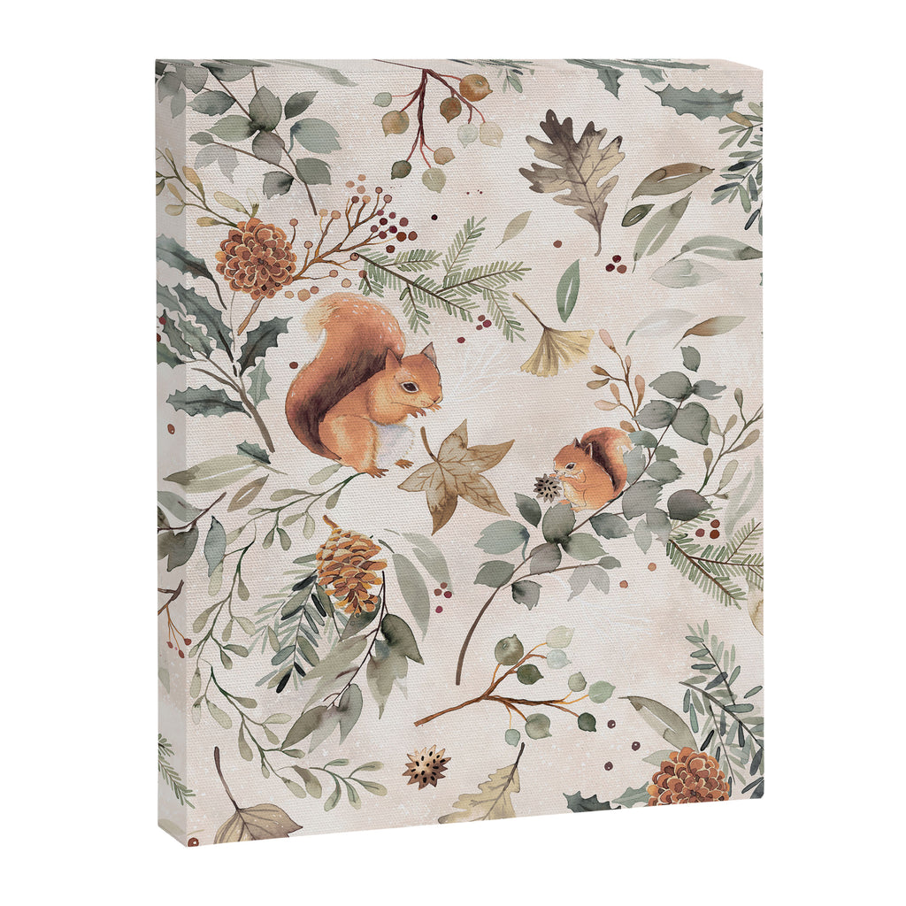 Harvest 2025 Woodland Squirrel Botanical Leaves Watercolor Ecru Canvas Print Gallery Image 6