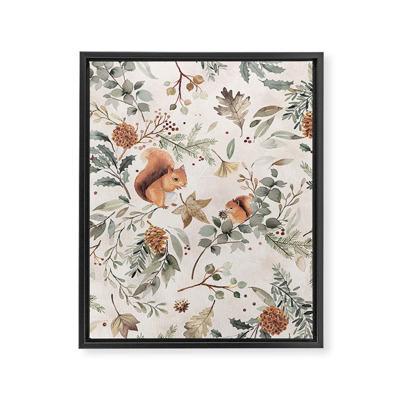 Harvest 2025 Woodland Squirrel Botanical Leaves Watercolor Ecru Framed Canvas Print Gallery Image 6