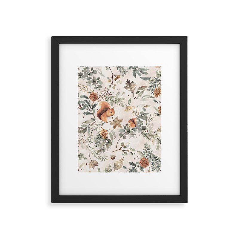 Harvest 2025 Woodland Squirrel Botanical Leaves Watercolor Ecru Framed Art Print Gallery Image 5