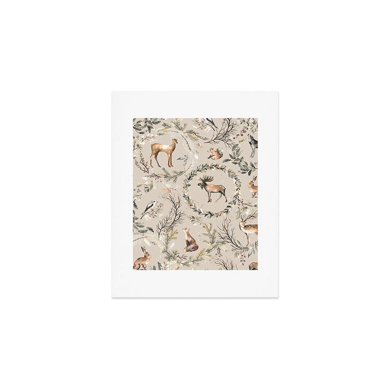 Harvest 2025 Woodland Toile Winter Autumn Animals Forest  Art Print Gallery Image 1