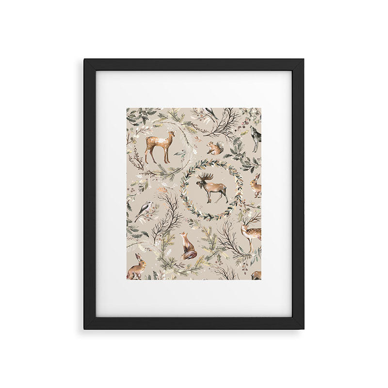 Harvest 2025 Woodland Toile Winter Autumn Animals Forest  Framed Art Print Gallery Image 6