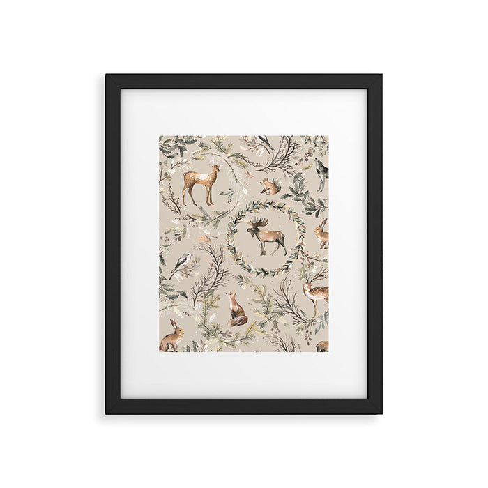 Harvest 2025 Woodland Toile Winter Autumn Animals Forest  Framed Art Print Gallery Image 1
