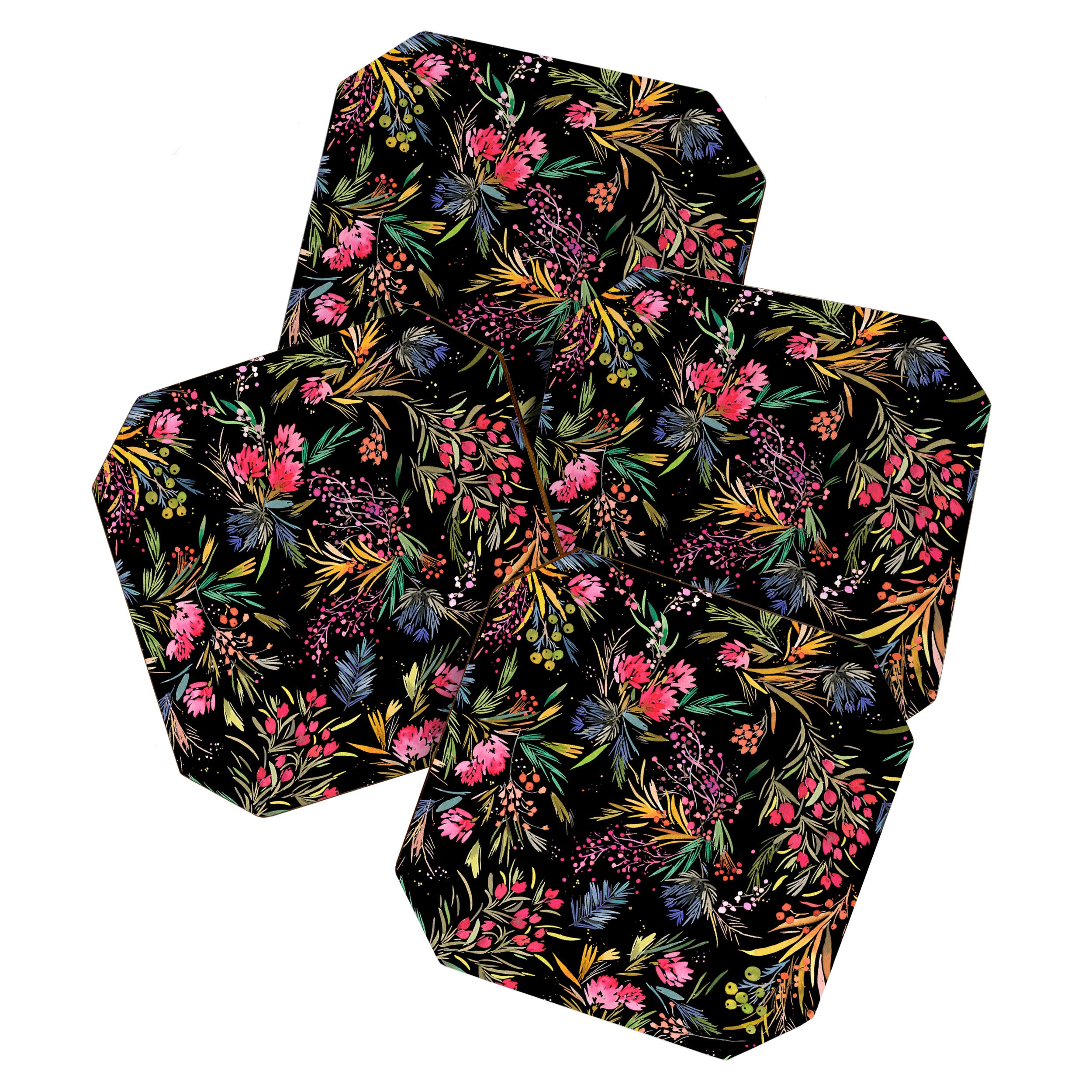 Holiday 2025 Festive Floral Foliage Colorful Dark Coaster Gallery Image 1