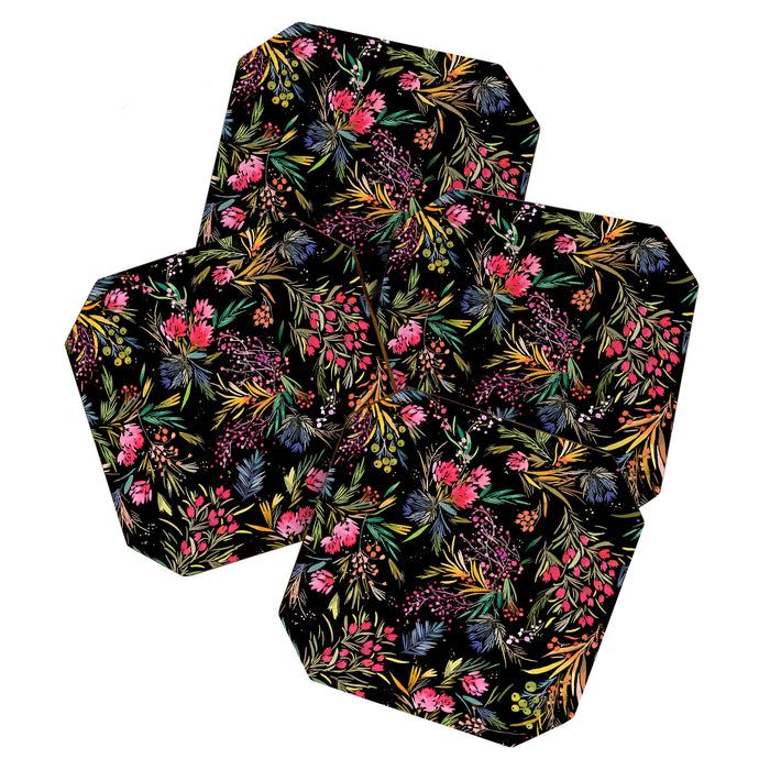 Holiday 2025 Festive Floral Foliage Colorful Dark Coaster Gallery Image 1