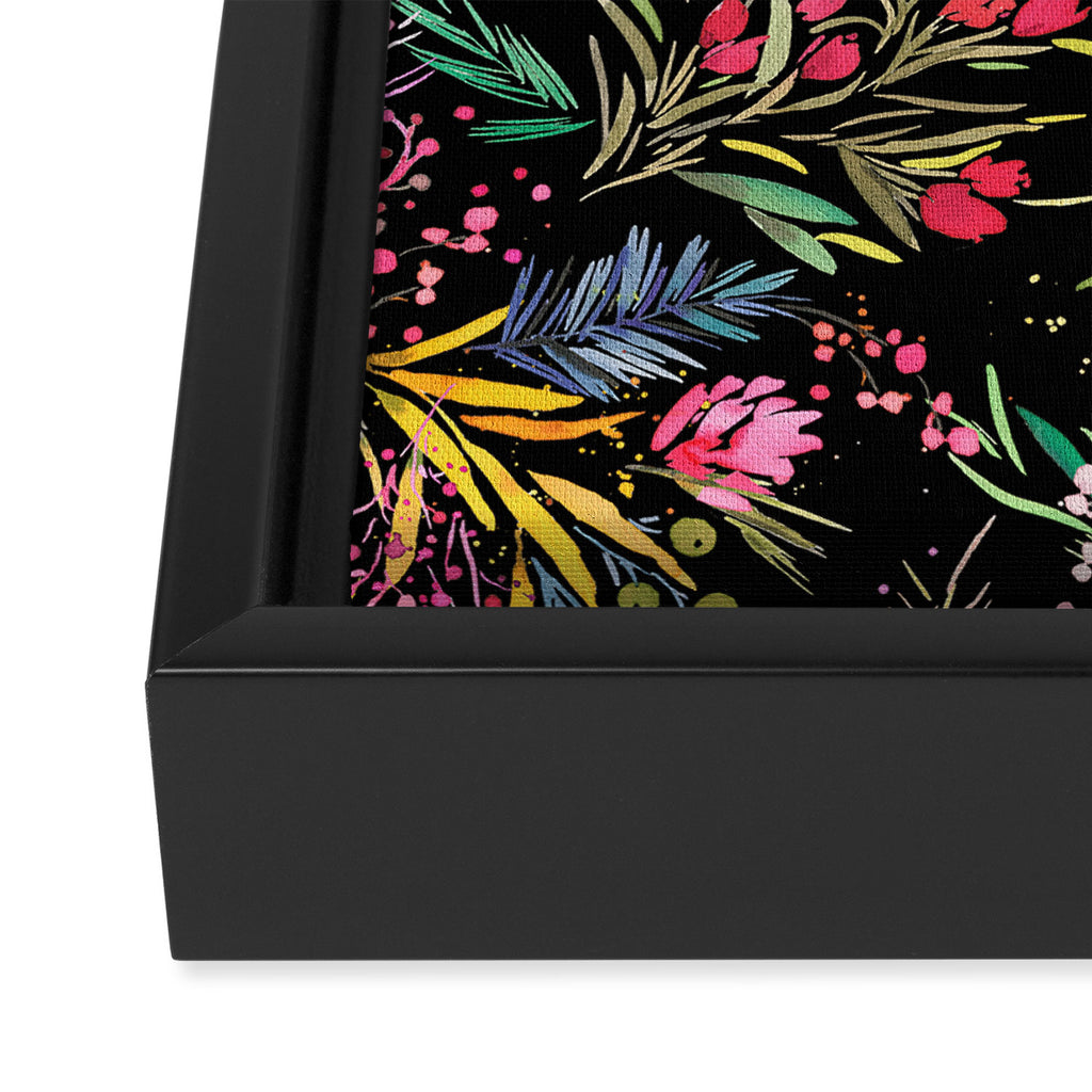 Holiday 2025 Festive Floral Foliage Colorful Dark Framed Canvas Print Gallery Image 3