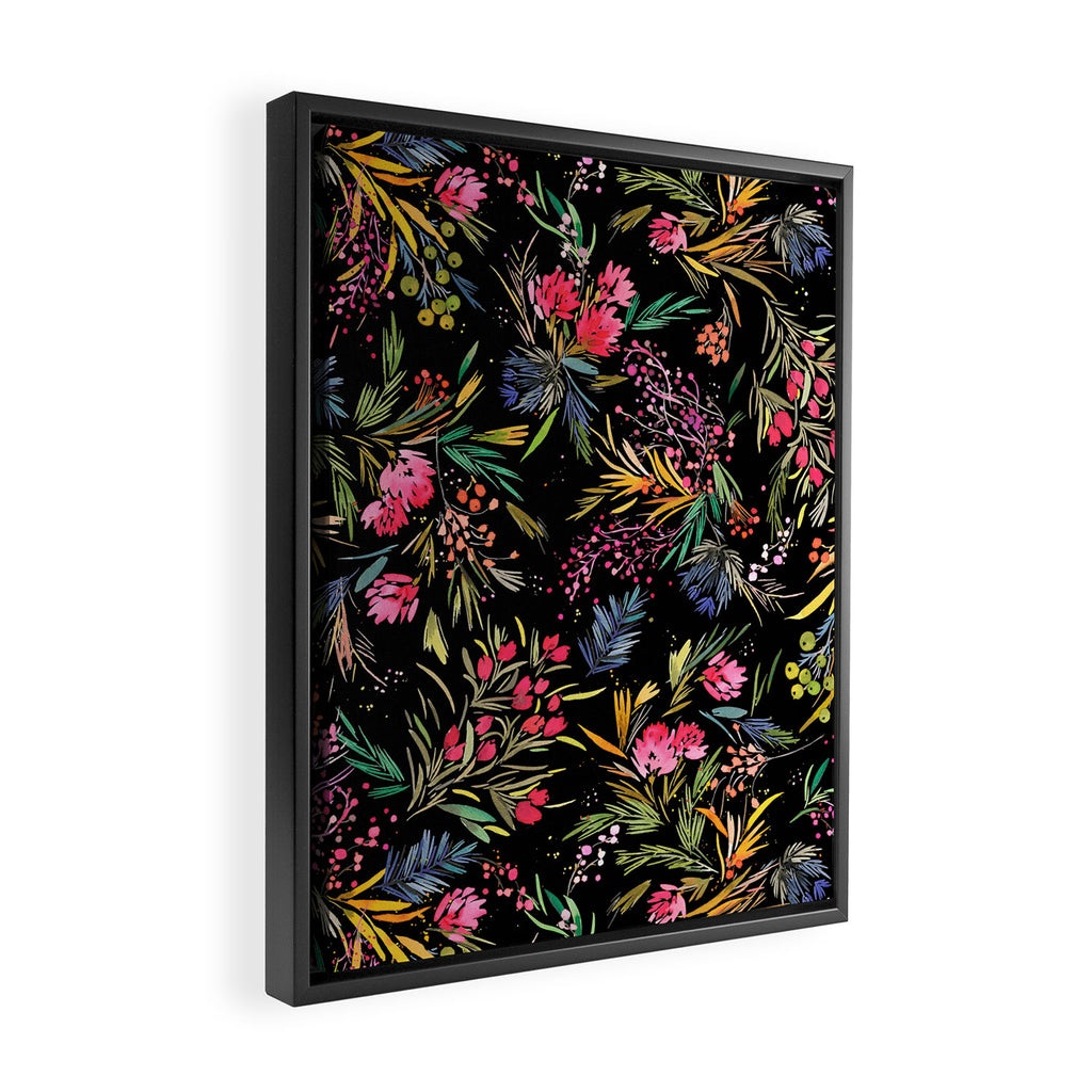 Holiday 2025 Festive Floral Foliage Colorful Dark Framed Canvas Print Gallery Image 2