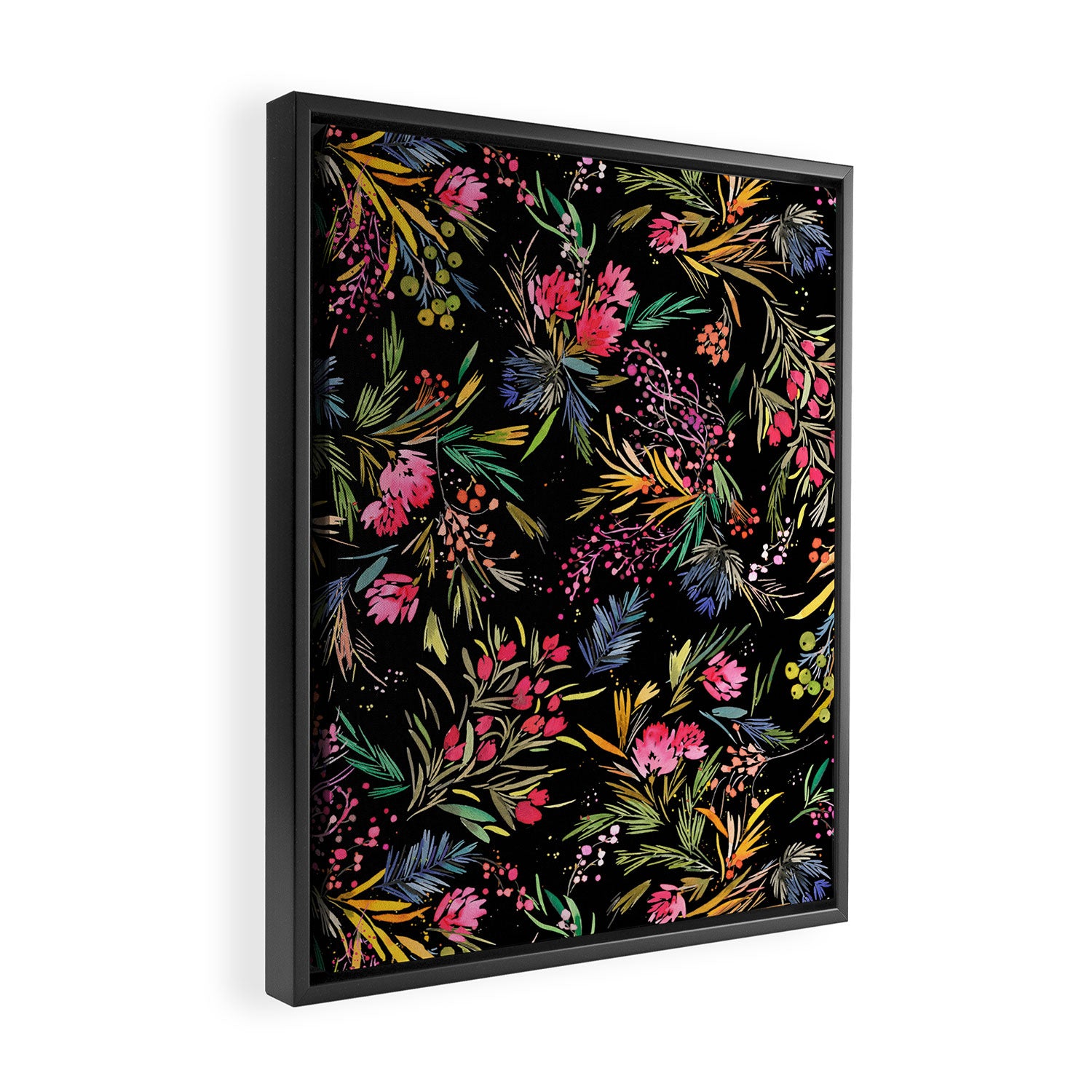 Holiday 2025 Festive Floral Foliage Colorful Dark Framed Canvas Print Gallery Image 2