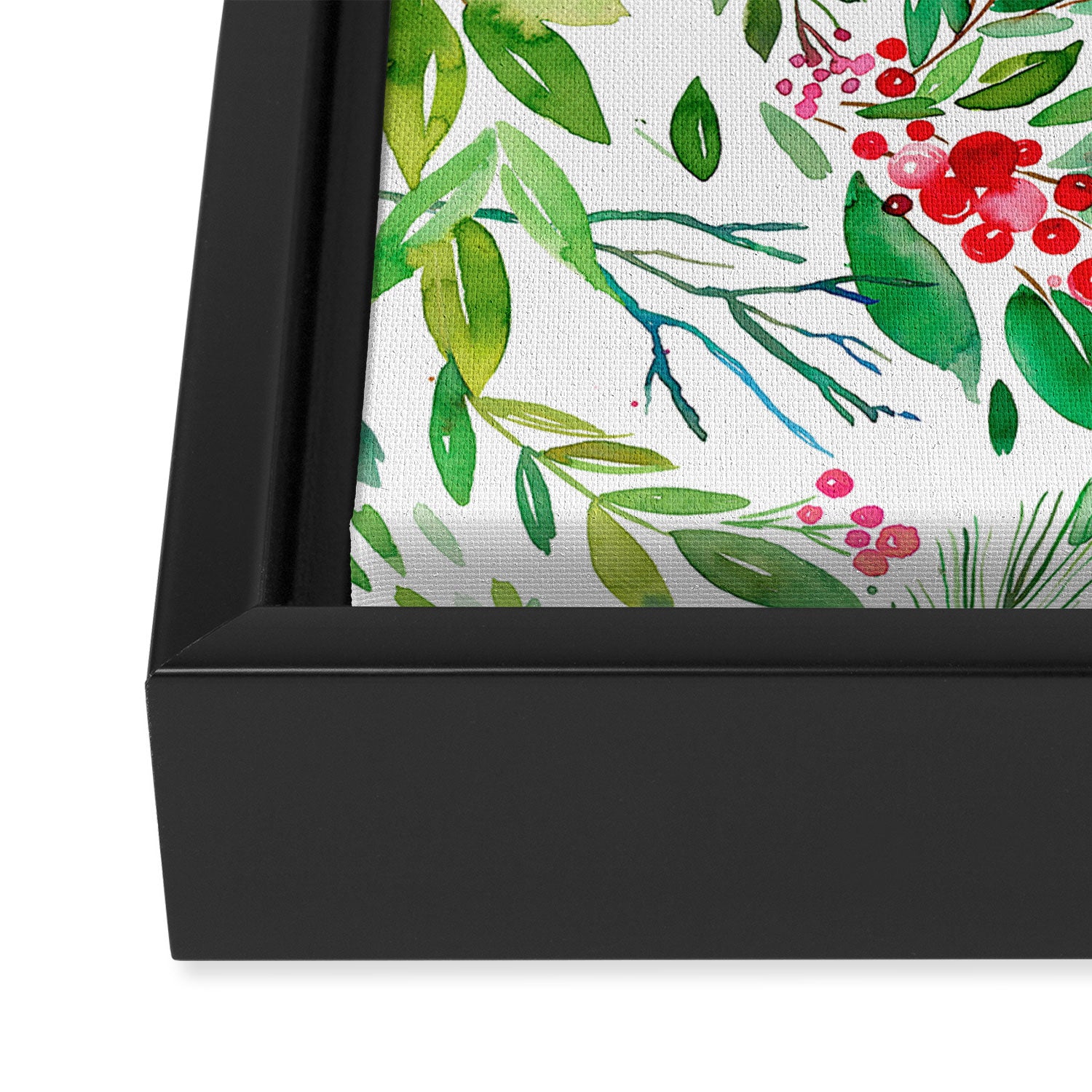 Holiday Christmas Winter Nature Botanical Leaves Green Framed Canvas Print Gallery Image 3