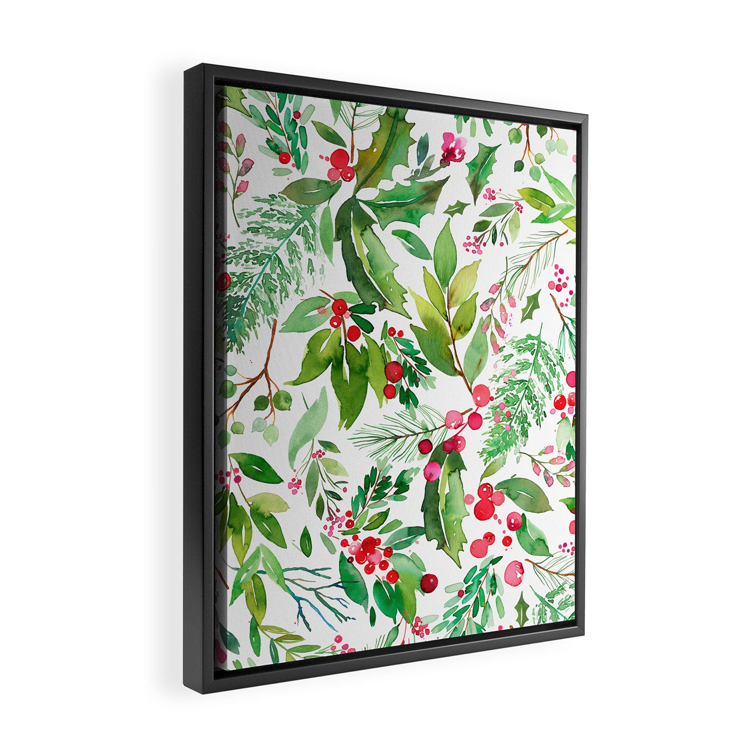 Holiday Christmas Winter Nature Botanical Leaves Green Framed Canvas Print Gallery Image 2