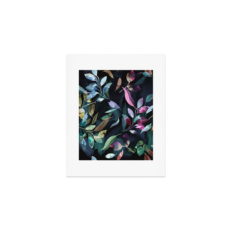 Midnight garden foliage Watercolor Leaves Dark Romantic botanical Jewel tones Art Print Gallery Image 1
