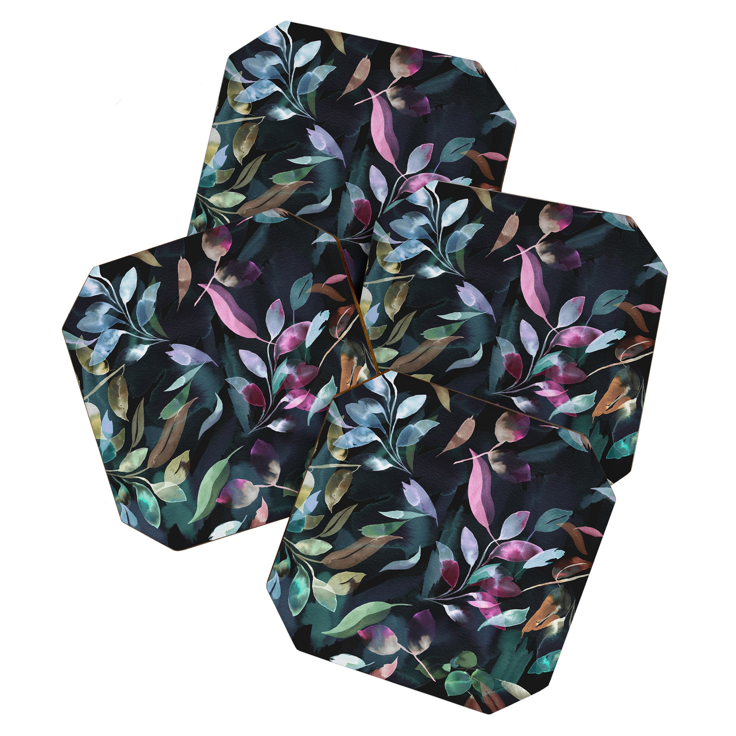 Midnight garden foliage Watercolor Leaves Dark Romantic botanical Jewel tones Coaster Gallery Image 1
