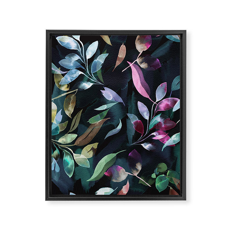 Midnight garden foliage Watercolor Leaves Dark Romantic botanical Jewel tones Framed Canvas Print Gallery Image 8