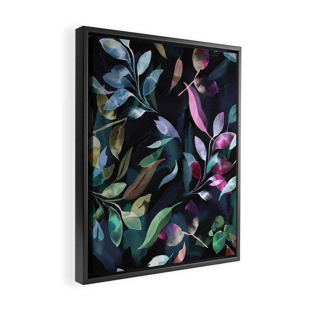 Midnight garden foliage Watercolor Leaves Dark Romantic botanical Jewel tones Framed Canvas Print Gallery Image 2