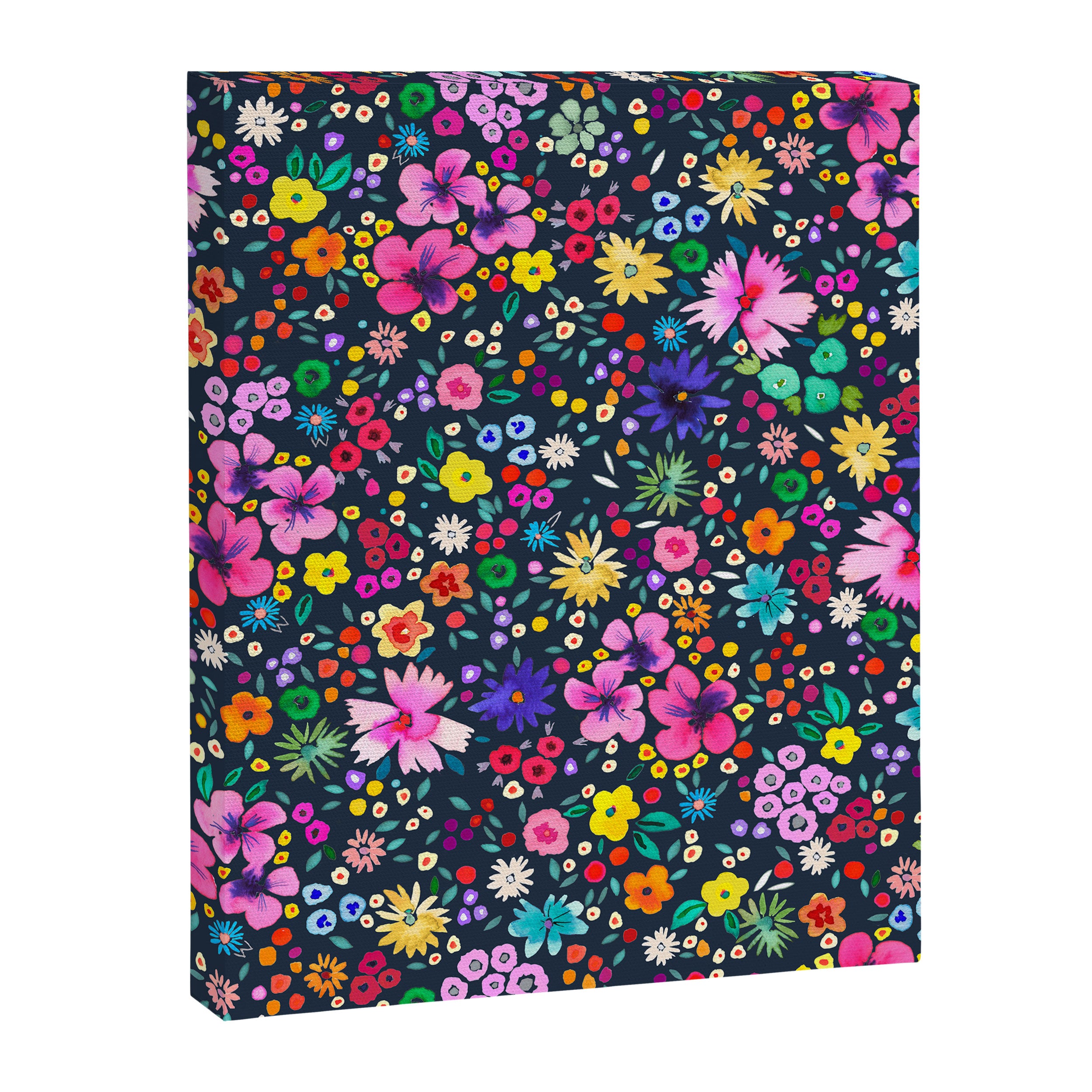 Millefleurs Spring Little Flowers Folky Navy Canvas Print Gallery Image 8
