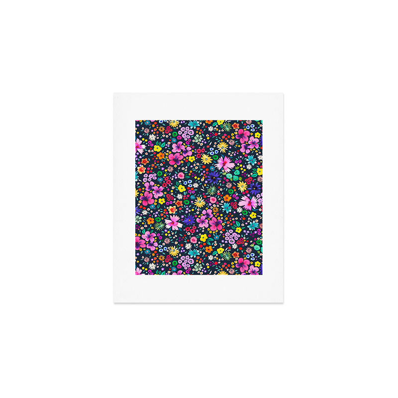 Millefleurs Spring Little Flowers Folky Navy Art Print Gallery Image 1
