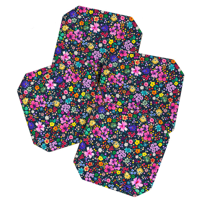 Millefleurs Spring Little Flowers Folky Navy Coaster Gallery Image 1