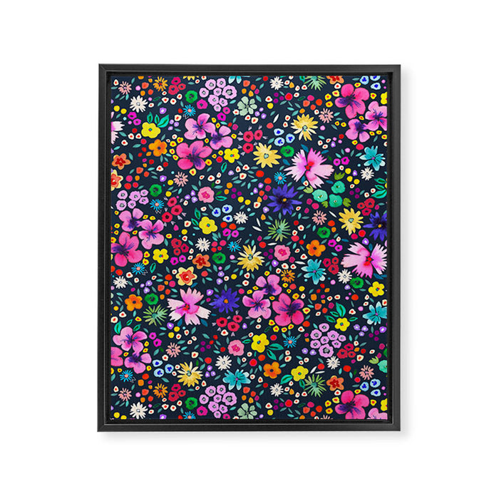 Millefleurs Spring Little Flowers Folky Navy Framed Canvas Print Gallery Image 1
