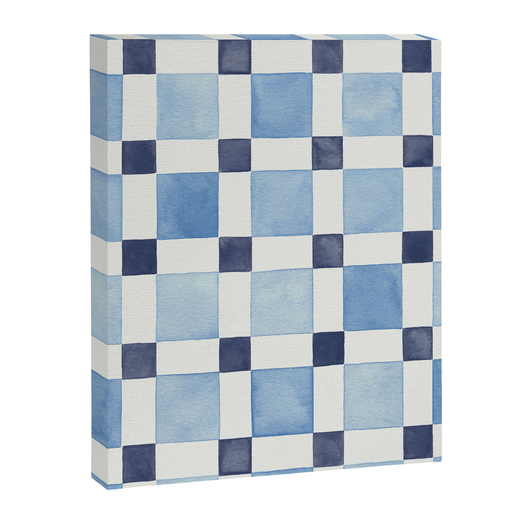 Mosaic plaids geometric pattern watercolor Soft blue Canvas Print Gallery Image 8