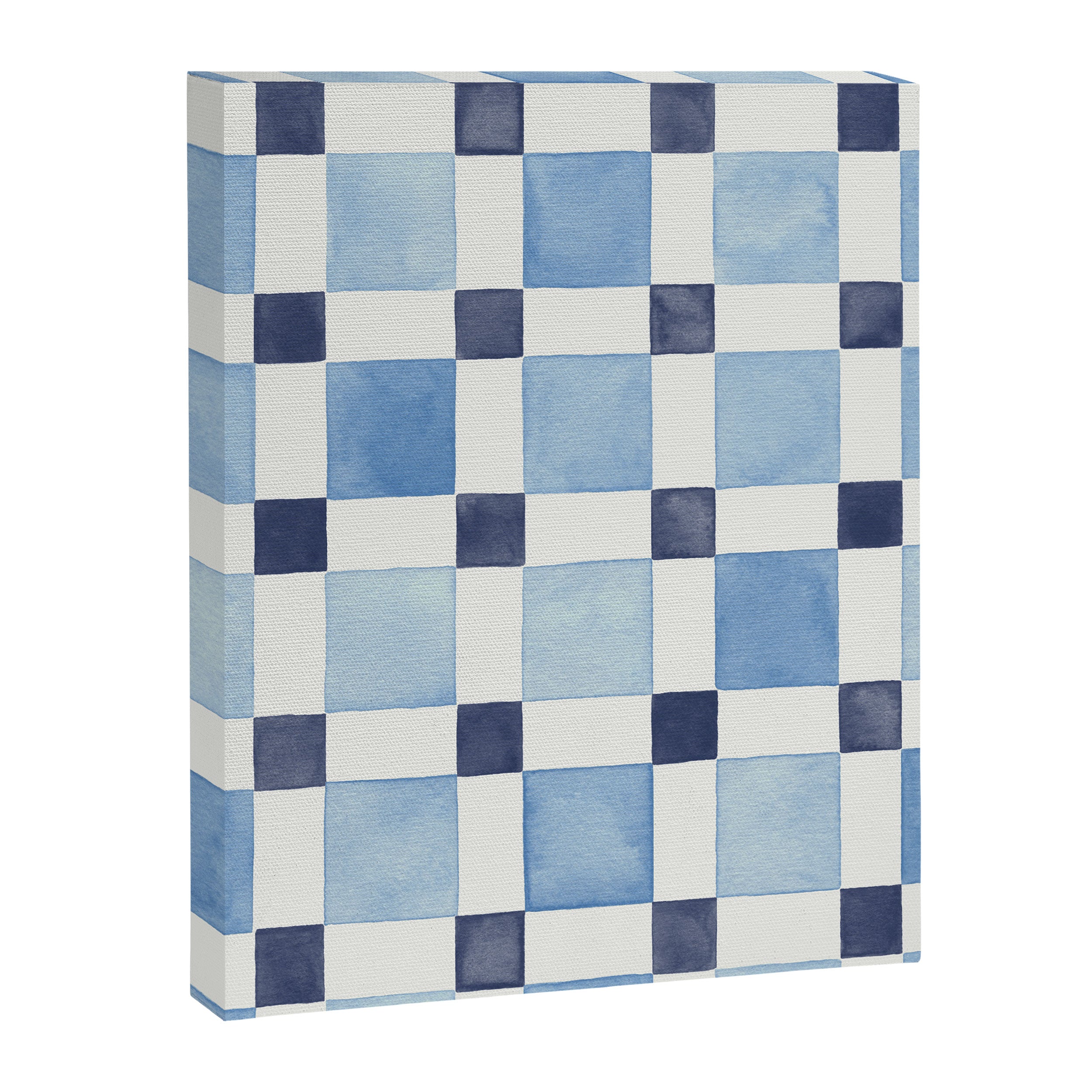 Mosaic plaids geometric pattern watercolor Soft blue Canvas Print Gallery Image 8