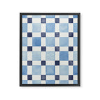Mosaic plaids geometric pattern watercolor Soft blue Framed Canvas Print Gallery Image 8