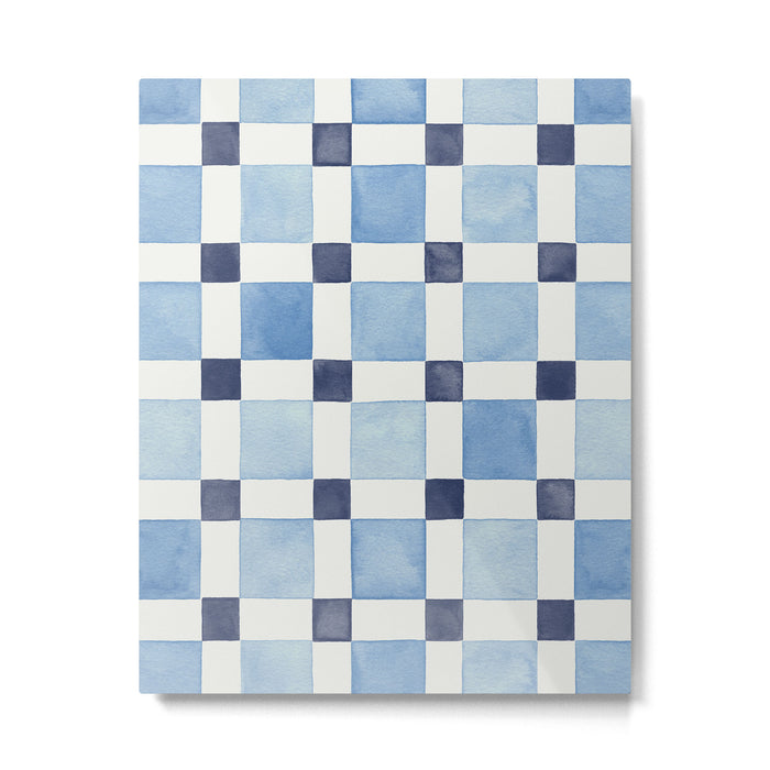 Mosaic plaids geometric pattern watercolor Soft blue Metal Print Gallery Image 1