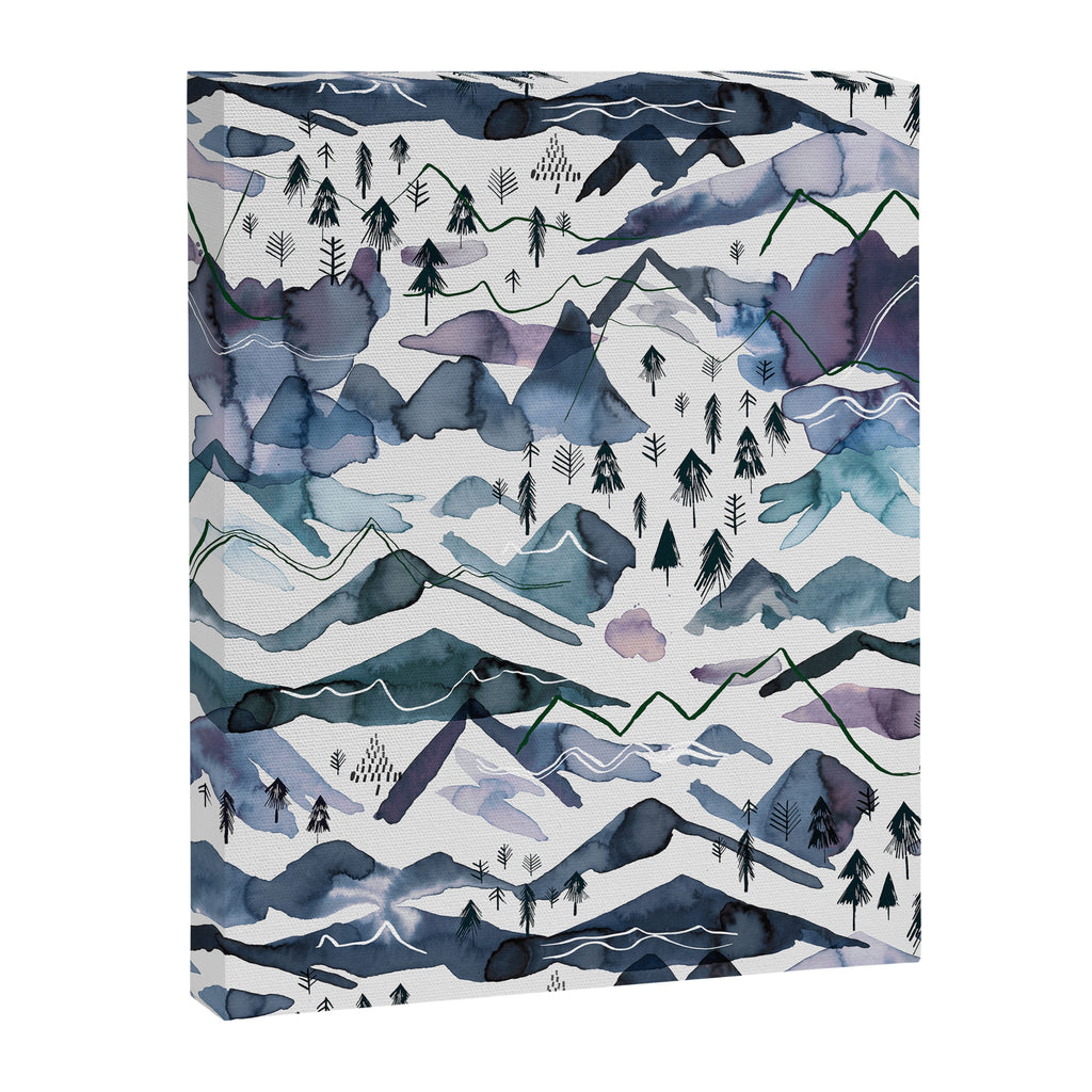 Mountains Watercolor Nature Trees Ski Snow Blue Indigo Canvas Print Gallery Image 8