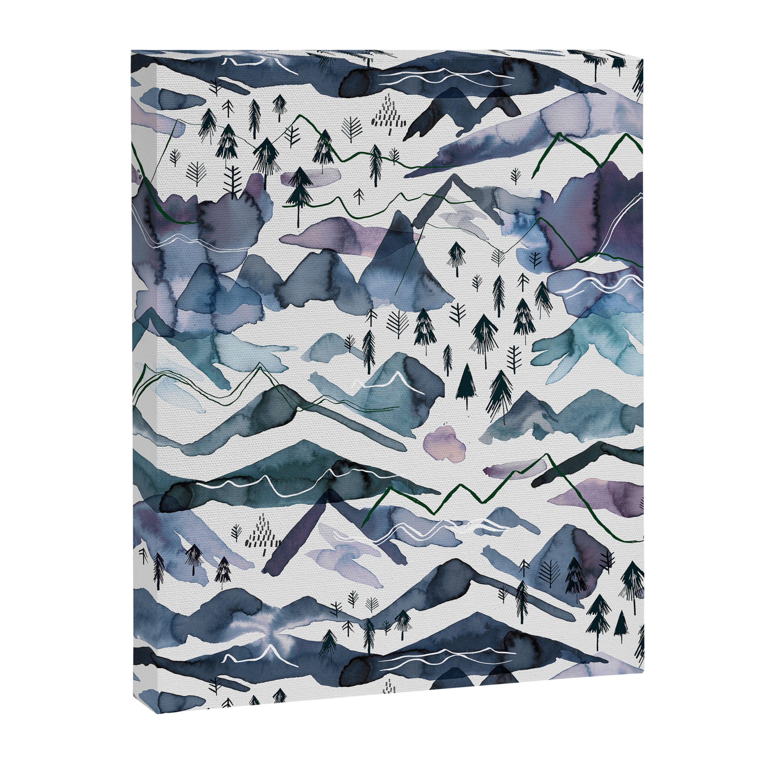 Mountains Watercolor Nature Trees Ski Snow Blue Indigo Canvas Print Gallery Image 8