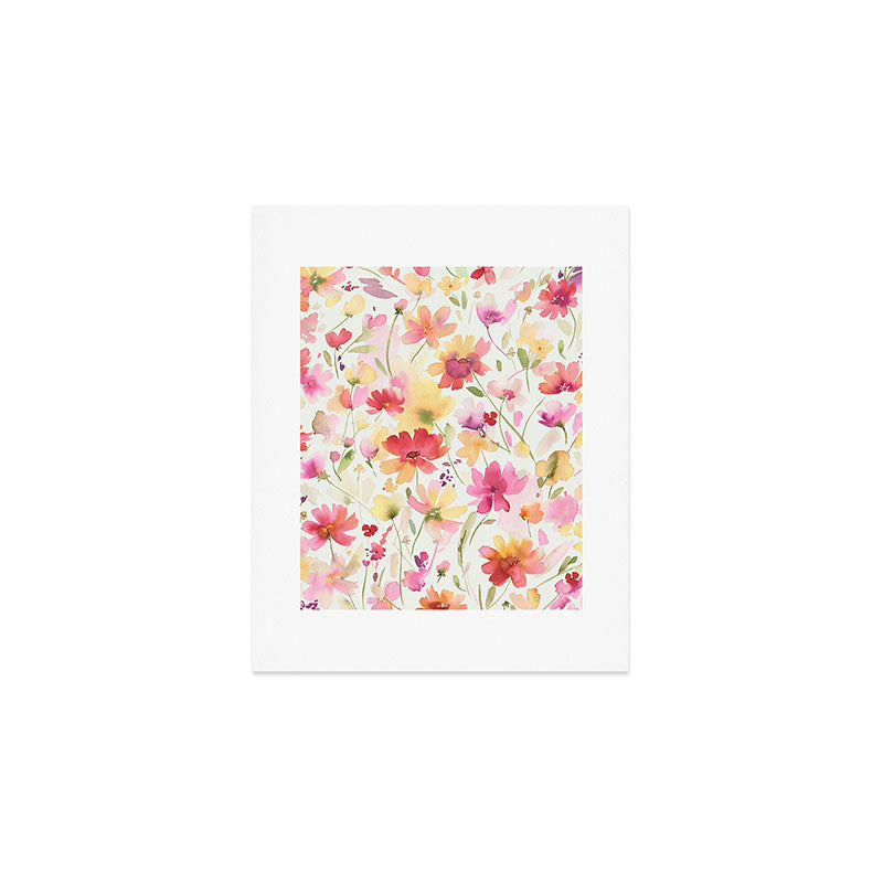 Natural Haze Spring Meadow Cosmos Wildflowers Magenta Red Yellow Art Print Gallery Image 1