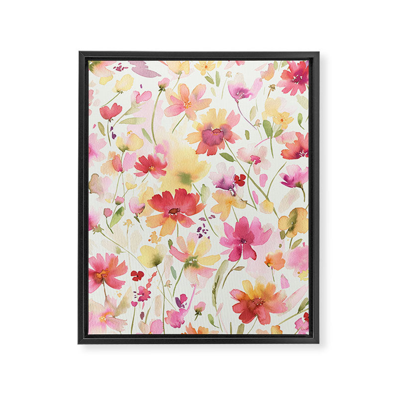 Natural Haze Spring Meadow Cosmos Wildflowers Magenta Red Yellow Framed Canvas Print Gallery Image 6