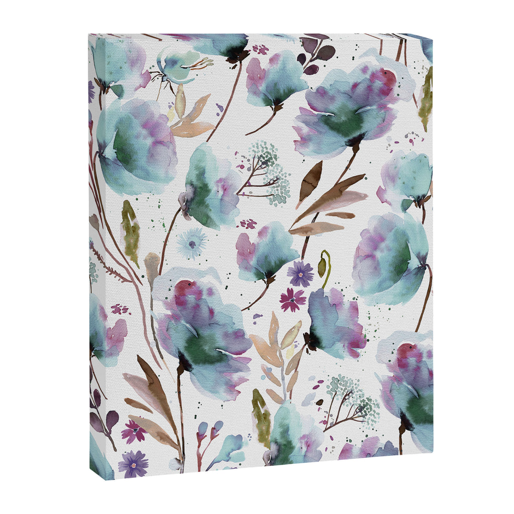 Poppies Loose Floral Watercolor - Meadow Wildflowers - Aqua Plum  Canvas Print Gallery Image 8