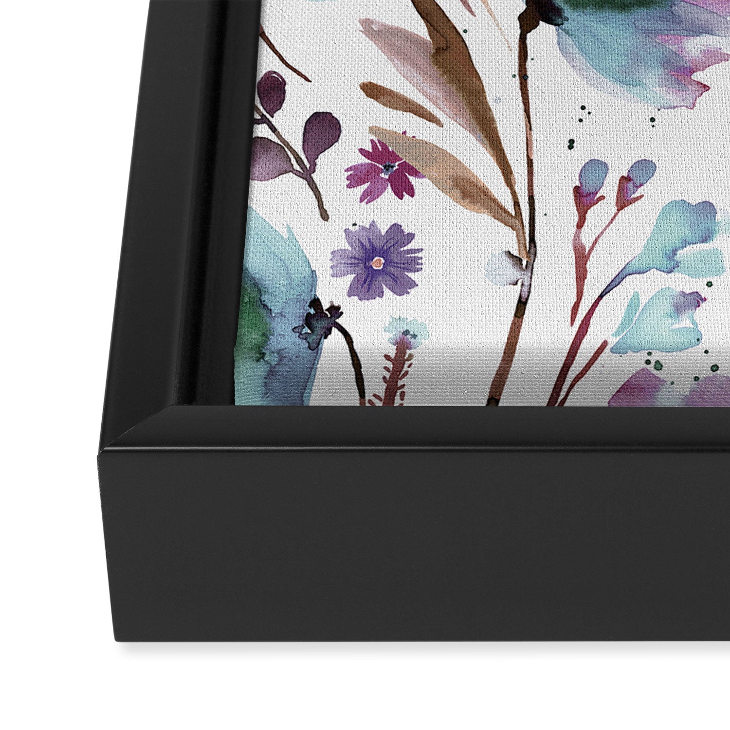 Poppies Loose Floral Watercolor - Meadow Wildflowers - Aqua Plum  Framed Canvas Print Gallery Image 3
