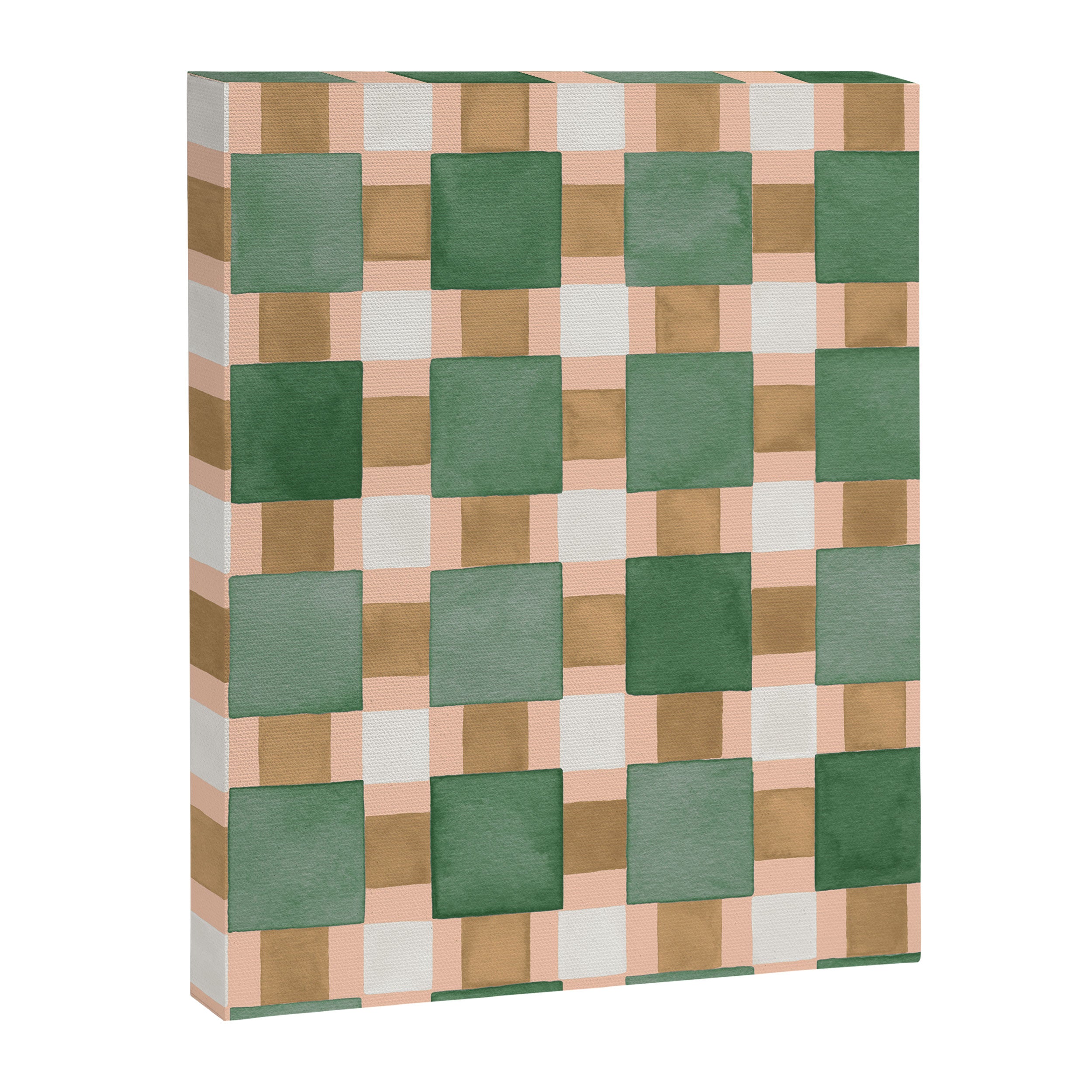 Retro plaid checks geometry Green Ocre Canvas Print Gallery Image 8