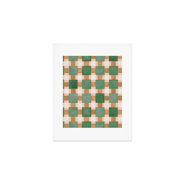 Retro plaid checks geometry Green Ocre Art Print Gallery Image 1