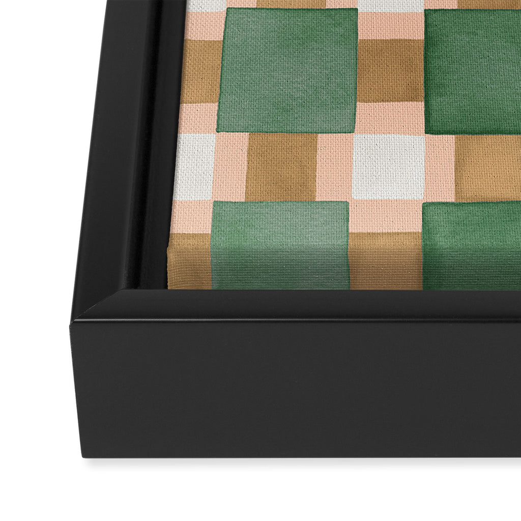 Retro plaid checks geometry Green Ocre Framed Canvas Print Gallery Image 3