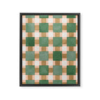 Retro plaid checks geometry Green Ocre Framed Canvas Print Gallery Image 8