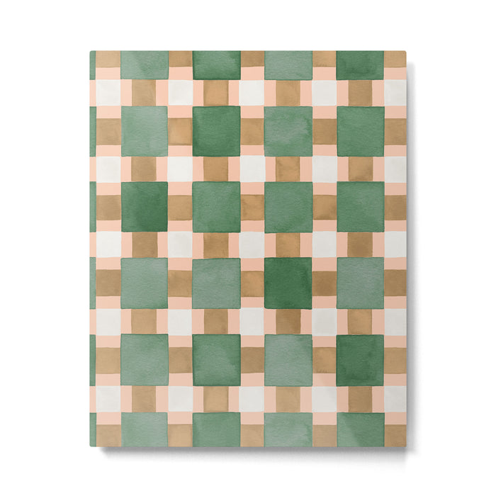Retro plaid checks geometry Green Ocre Metal Print Gallery Image 1