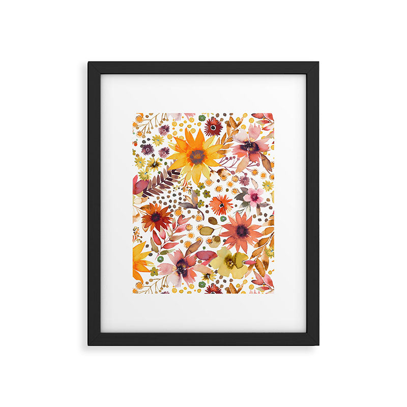 Watercolor Autumn Floral Sunflowers Warm Orange Framed Art Print Gallery Image 5