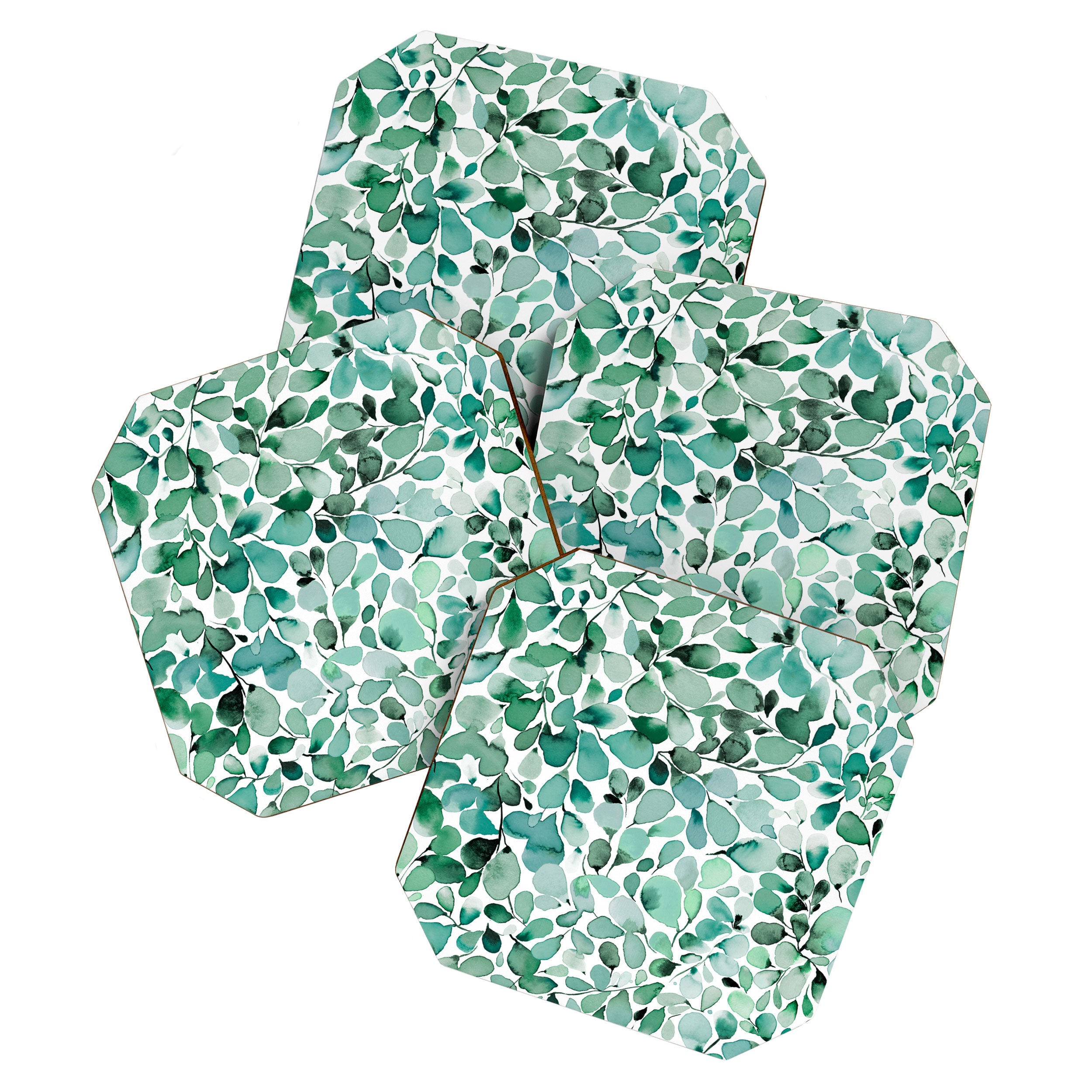 Watercolor Eucalyptus Botanical Green Leaves Coaster Gallery Image 1